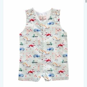 Smockingbird Construction Trucks Shortall Romper 3T